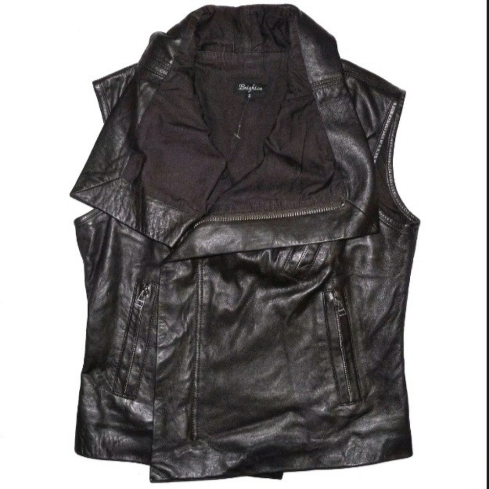 Brighton genuine leather draped collar moto vest S